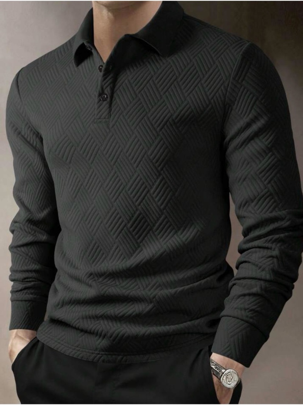SHEIN Geometric Long Sleeve Polo